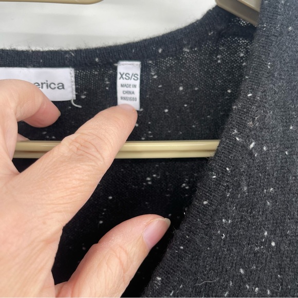 525 America Black Marled Cashmere Poncho Sweater with Fringe - Picture 9 of 12